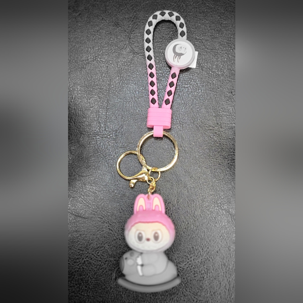 Cute Pink and Gray Keychain with Bag Charm